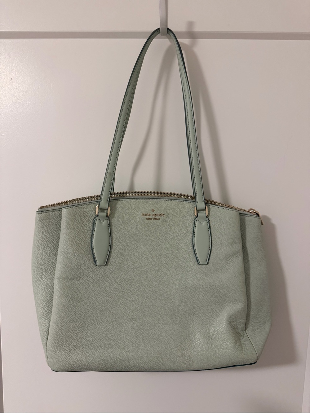 kate spade mint green pebbled leather tote